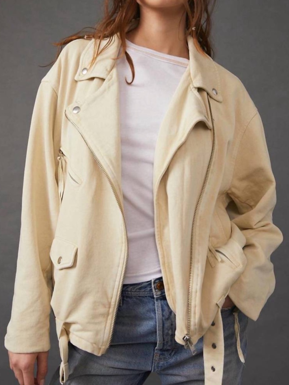 Free People We the Free Rebel Knit Moto Jacket in Vanilla Creme